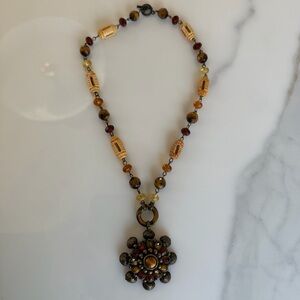 Vintage Mookaite Jasper necklace with floral beaded Pendant